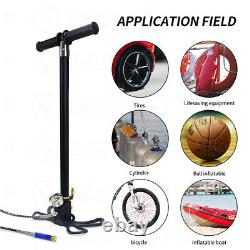 4 Stage 4500PSI PCP Air Tank Rifle Filling Stirrup Hand Pump High Pressure Gauge