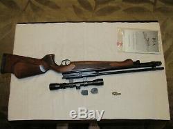 BSA 22 cal Bolt action PCP Air Rifle, Walnut Stock 2 10 rnd mags, and scope