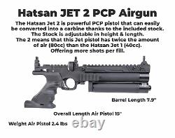 HATSAN Jet 2 Black. 25 cal PCP Air Pistol Converts to Air Rifle with Pellets