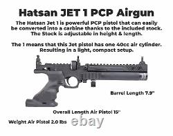 HATSAN Jet I Black. 177 cal PCP Air Pistol Converts to Air Rifle with Pellets