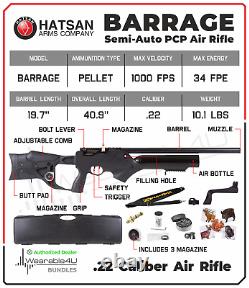 Hatsan Barrage. 22 Caliber PCP Air Rifle with Paper Targets and Pellets Bundle