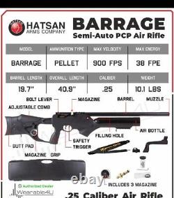 Hatsan Barrage Semi Auto PCP Air Rifle(. 25cal) 4×12 SCOPE & 4 CLIPS (Combo)