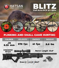 Hatsan Blitz Full Auto PCP. 25 Cal Air Rifle with Scope & Targets & Pellets Bundle