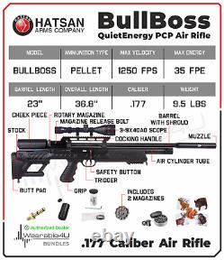 Hatsan BullBoss QE. 177 Cal PCP Air Rifle with Scope & Targets and Pellets Bundle