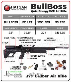 Hatsan BullBoss QE. 177 Cal PCP Air Rifle with Targets and Pellets Bundle