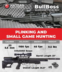 Hatsan BullBoss QE. 22 Cal Air Rifle with Scope & Targets & Pellets & Case Bundle