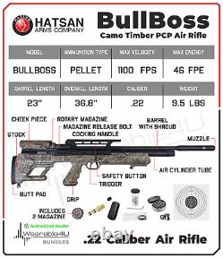 Hatsan BullBoss Timber QE. 22 Cal PCP Side-lever Air Rifle withTargets and Pellets