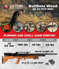 Hatsan BullBoss Wood QE. 22 Cal PCP Side Lever Air Rifle with Targets and Pellets