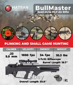 Hatsan BullMaster. 22 Cal PCP Air Rifle withScope and Pellets & Hard Case Bundle