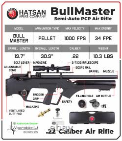 Hatsan BullMaster. 22 Cal PCP Air Rifle withScope and Pellets & Hard Case Bundle