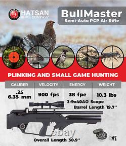 Hatsan BullMaster. 25 Cal PCP Air Rifle with Scope and Targets & Pellets Bundle