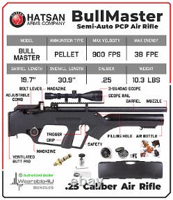 Hatsan BullMaster. 25 Cal PCP Air Rifle with Scope and Targets & Pellets Bundle