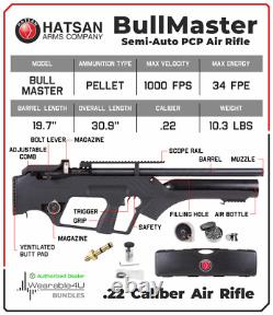 Hatsan BullMaster Semi-Auto. 22 Cal PCP Air Rifle and Pack of 250 Pellets Bundle