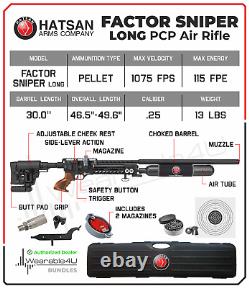 Hatsan Factor Sniper Long. 25 Cal PCP Side-Lever Air Rifle with Pellets & Targets