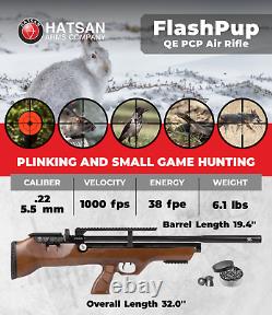 Hatsan FlashPupQE. 22 Cal Air Rifle with Scope & Case & Targets & Pellets Bundle