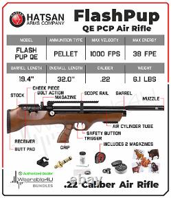 Hatsan FlashPupQE. 22 Cal PCP Air Rifle with Paper Targets and Pellets Bundle