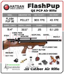 Hatsan FlashPupQE. 25 Cal PCP Air Rifle with Paper Targets and Pellets Bundle