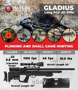 Hatsan Gladius Long PCP. 22 Cal Air Rifle with Scope & Targets and Pellets Bundle