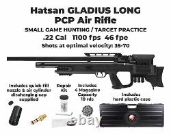 Hatsan Gladius Long PCP. 22 Cal Air Rifle with Scope & Targets and Pellets Bundle