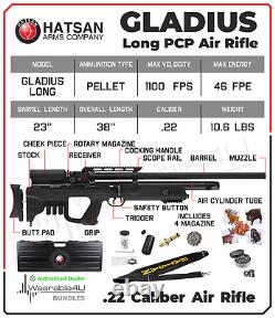 Hatsan Gladius Long PCP. 22 Caliber Air Rifle with Targets and Pellets Bundle