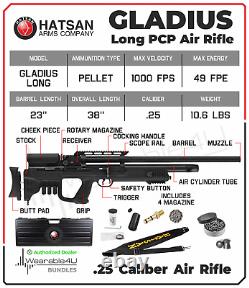 Hatsan Gladius Long PCP. 25 Cal Side Lever Action Air Rifle with Pellets Bundle