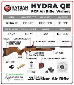 Hatsan Hydra QE. 22 Cal Air Rifle with Pack of Pellets and Paper Targets Bundle