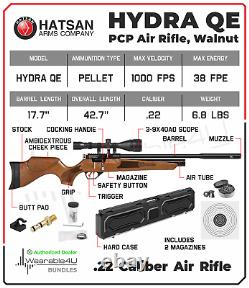 Hatsan Hydra QE. 22 Cal Air Rifle with Scope & Pellets & Targets & Case Bundle