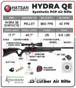 Hatsan Hydra Syn. 25 Cal QE PCP Air Rifle with Scope & Targets and Pellets Bundle