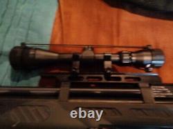 Hatsan pcp air rifle. 25 synthetic stock, bipod, clips, scope, and sling