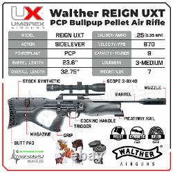 Umarex Walther Reign UXT PCP Bullpup Air Rifle. 25 with Scope & Pellets & Targets